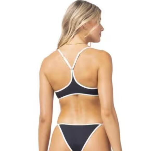L*Space Pamela Bikini Top in Black Cream Size XS NWT Racerback - Picture 2 of 6